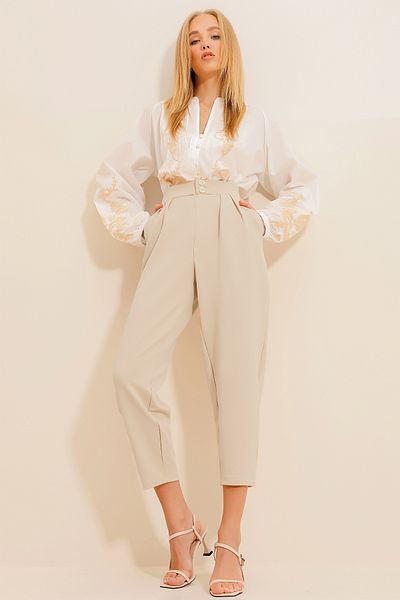 Trend Alaçatı Stili Women's Beige High Waist Carrot Pants ALC-X11148