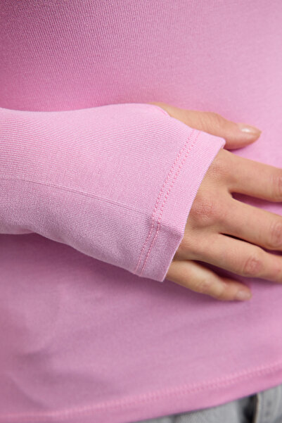 Trendyol Collection Εύκαμπτη πλεκτή μπλούζα με ροζ βισκόζη/μαλακό ύφασμα με λεπτομέρεια δακτύλων TWOAW25BZ00014