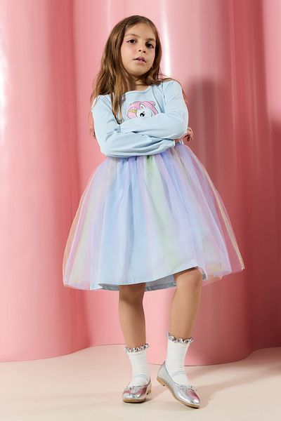 TRENDYOLKIDS Baby Blue Dívčí tutu sukně zdobené pletené šaty TKDAW25EL00030