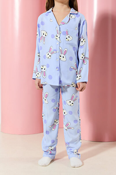 TRENDYOLKIDS Lilac Girl Child Králičí vzor Mini Me Mother Girl Pyžamo Set Spodní Top Suit TKDAW25PT00011