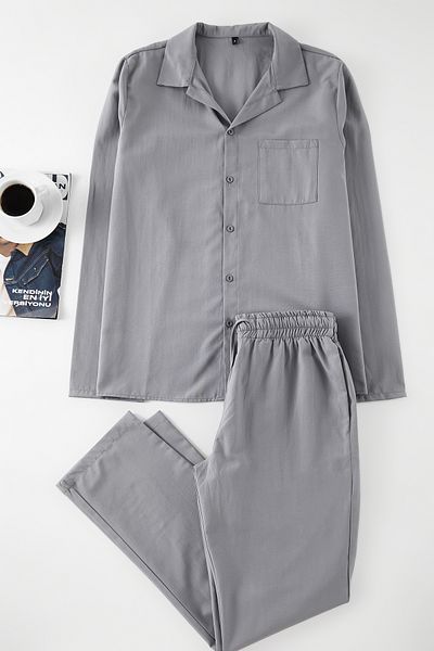 Trendyol Collection Šedá sada tkaného pyžama Regular Fit TMNAW24PT00057