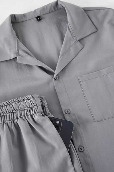 Trendyol Collection Šedá sada tkaného pyžama Regular Fit TMNAW24PT00057