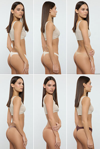 Trendyol Collection Καφέ & Πολύχρωμο 6'lı Micro Seamless Laser Cut Kaftan Knitted