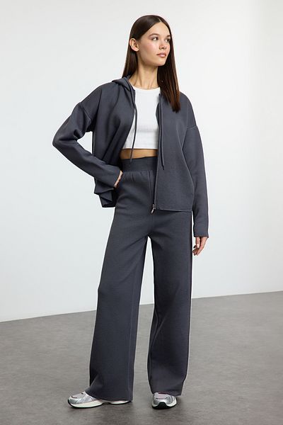 Trendyol Collection Anthracite Hooded Knitwear Bottom-Top Suit Twoaw25Au00031