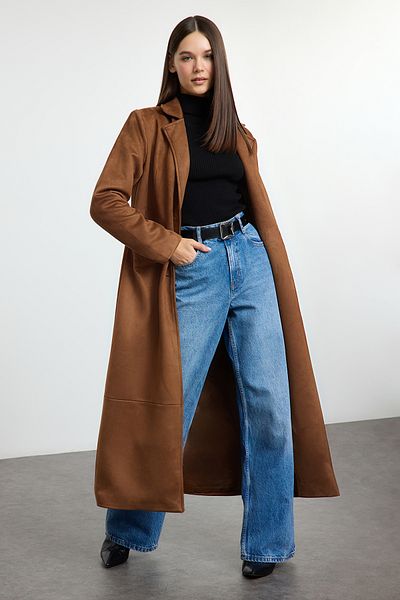 Trendyol Collection Regular Suede Brown Long Coat - Twoaw25Kb00109
