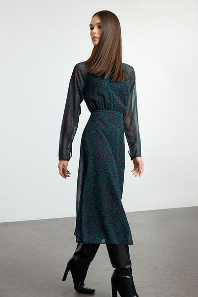 Trendyol Collection Πράσινο Ζώο Μίντι Υφαντό Φόρεμα TWOAW24EL00302