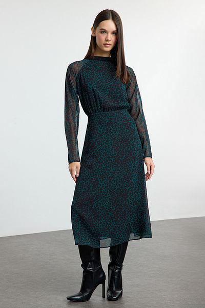 Trendyol Collection Πράσινο Ζώο Μίντι Υφαντό Φόρεμα TWOAW24EL00302