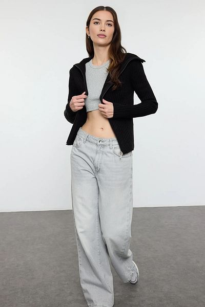 Trendyol Collection Black Zippered Knitwear Cardigan Twoaw25Hi00364