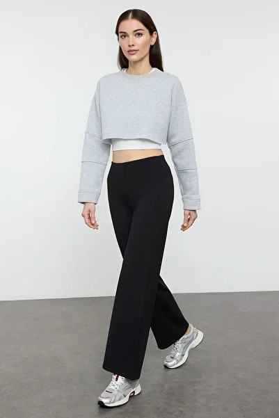Trendyol Collection Pantaloni de trening tricotați din țesătură pentru scufundări/scuba de iarnă, negri, călduroși, THMAW25EA00009