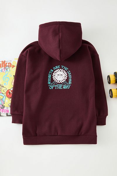 TRENDYOLKIDS Плетен суичър за момче - кафяв, щампа на гърба Tkdaw25Sw00127