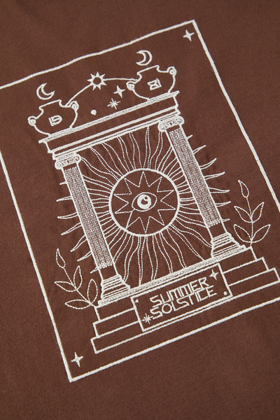 Trendyol Collection Υπερμεγέθη σκούρο καφέ κεντημένο βαμβακερό μπλουζάκι - TMNSS25TS00054