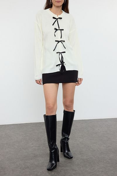 Edit by Trendyol Knitwear Cardigan - Ecru Ribbon Detail, Tedaw25Hi00027