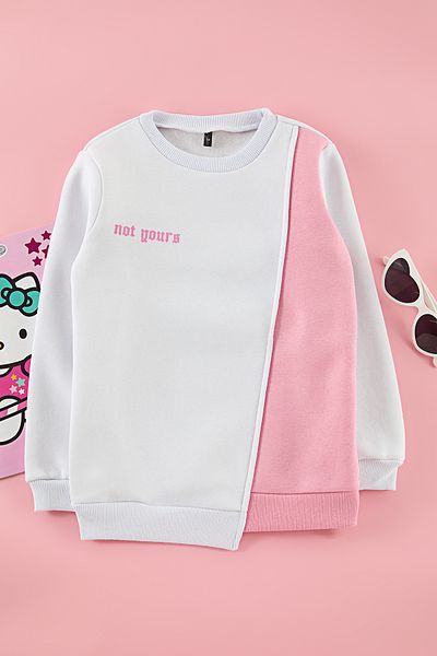 TRENDYOLKIDS White Girls Back Printed Knitted Mini Me Sweatshirt Tkdaw25Sw00049