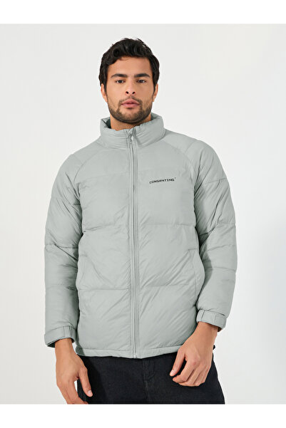 Styli Quilted Puffer Jacket with Minimal Print Detail