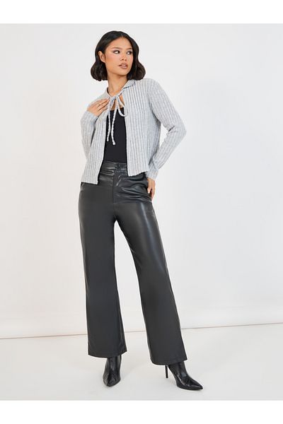 Styli Tie-Up Neck Ribbed Knit Top