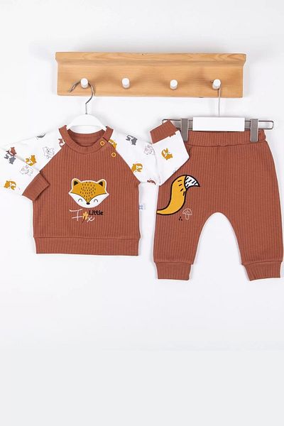 Eng Littie Fox Embroidered 100% Cotton 2-Piece Men's Set