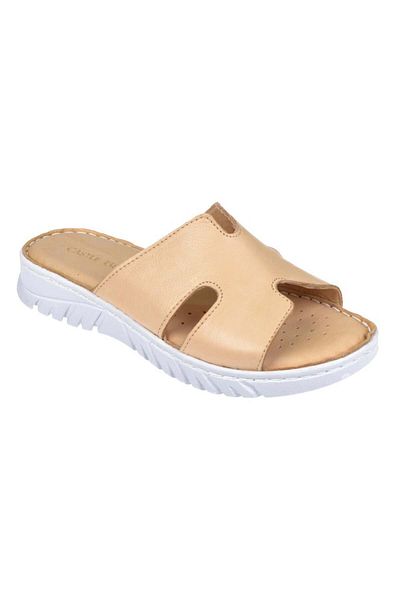 Castle Black Comfort Women's Slippers - Beige Pullman Genuine Leather Sk-22357
