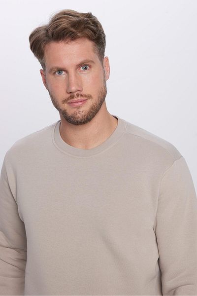 Tudors Unisex Oversize φαρδιά κοπή βαμβακερή απαλή υφή Basic γκρι φούτερ με λαιμόκοψη με φλις εσωτερικά