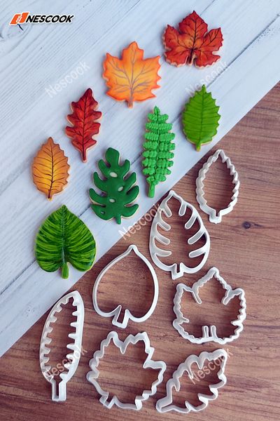 nescook 7-Piece Tropical / Autumn Leaf Cookie and Sugar Dough Mold / Leaves Cutter