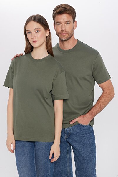 Tudors Unisex Relax Fit Άνετο T-Shirt 100% βαμβάκι μαλακής υφής Basic Crew Neck Khaki T-shirt