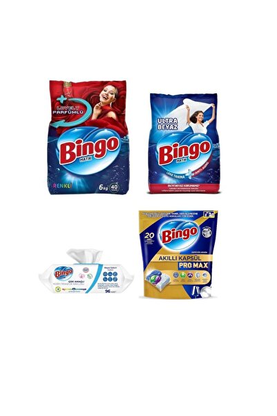 Bingo Avantaj paket (Bingo 6 kg renkli - 4 kg beyaz - 20 adet bulaşık tableti - 96lı temizlik havlusu)
