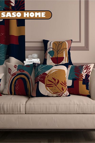 SasoHome Pernă decorativă pentru cadou, cu model Harmony Of Blue and Red, 4 piese - Hușă de pernă