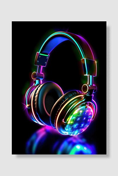 kubdekor headphone neon Müzik Poster Çerçevesiz Yüksek Kalite Müzik Afiş Duva...
