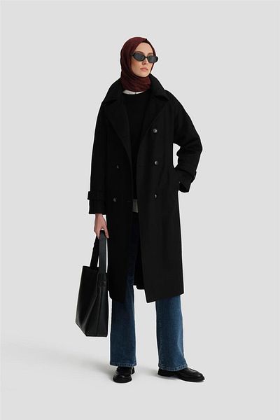 Armine Μαύρο Oversize Διπλό Παλτό - 24kh7614