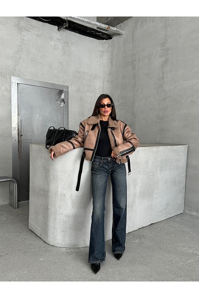 Ekim Store Λούτρινο παλτό με διπλό γιακά Crop Suede