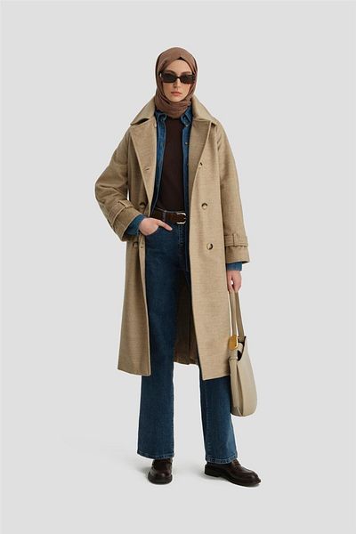 Armine Μπεζ διπλό παλτό Oversize - 24kh7614