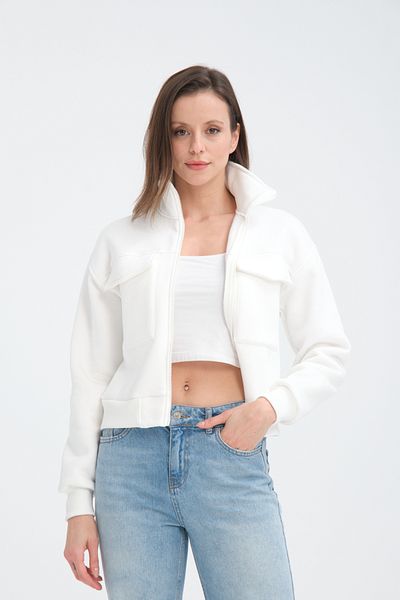 Store Women's Cotton with Fleece Inside with Pocket Crop Jacket-Cardigan