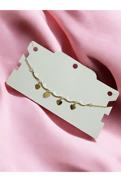 İthal Gold Steel Heart Detailed Anklet