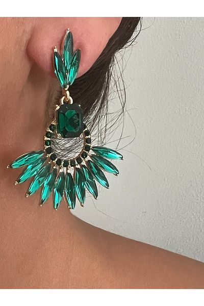 tones official High Quality Big-Long Crystal Stone Green Drop Earrings