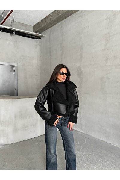 Ekim Store Jachetă din piele de căprioară cu guler dublu