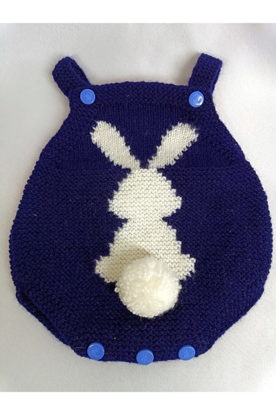 Elizi Atölyesi El Örgüsü Salopet Tulum 3-6 aylık Tavşan figürlü bebek tulum