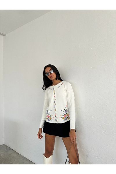sportiness Embroidered Floral Buttoned Knitwear Cardigan