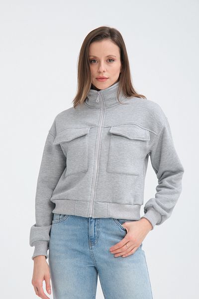 Store Women's Cotton with Fleece Inside with Pocket Crop Jacket-Cardigan