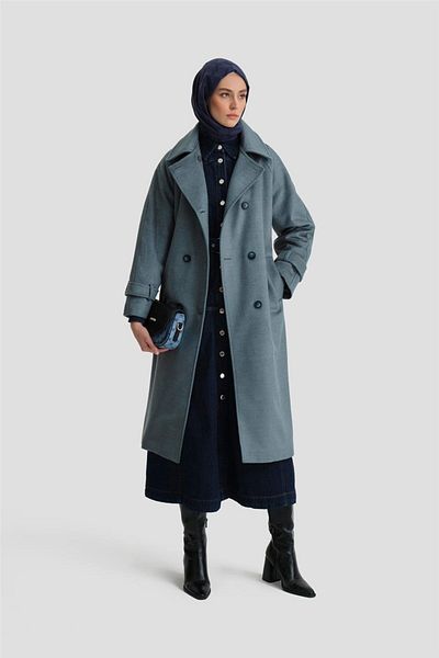 Armine Παλτό Oversize Διπλό Στήθος - 24kh7614 Misty Blue