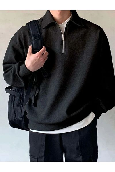 SEVBANO Polo Neck Half Zipper Unisex Oversize Sweatshirt