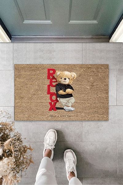 Dormot Home Multi-Purpose Digital Relax Teddy Bear Beige Door Mat Outdoor Doormat