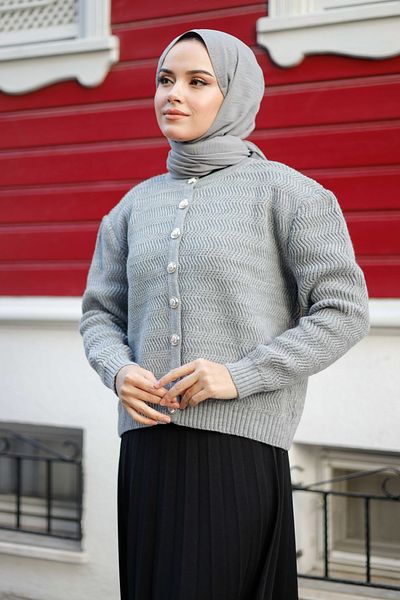 Pamuk Butik Γυναικεία Ζακέτα Πλεκτή με λαιμόκοψη