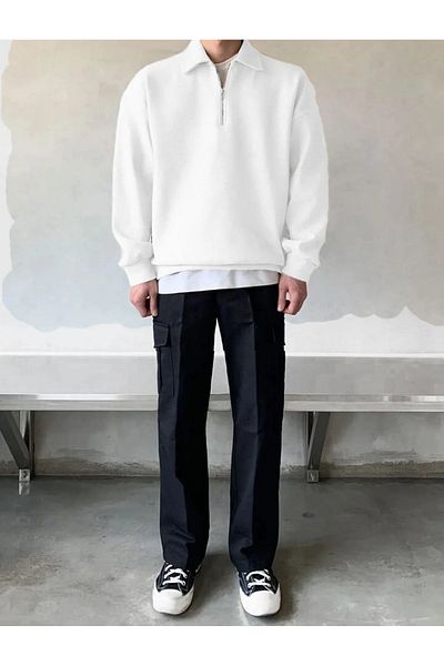 SEVBANO Polo λαιμόκοψη με μισό φερμουάρ Unisex Oversize φούτερ