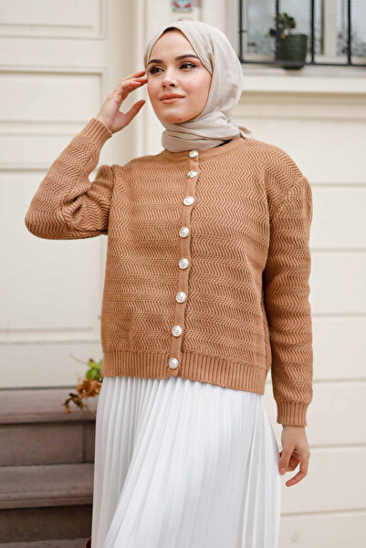 Pamuk Butik Women's Crew Neck Short Knitwear Cardigan