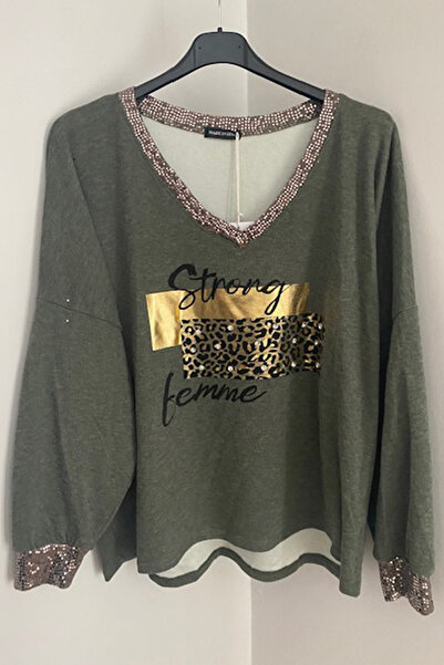 AYASOFYA OTANTIK Жіноча блуза з коміром V і паєтками - італійська, з принтом