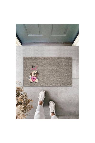 Dormot Home Digital Printing Quality Gray Love Sweet Pink Candy Bulldog Dog Decorative Door Mat