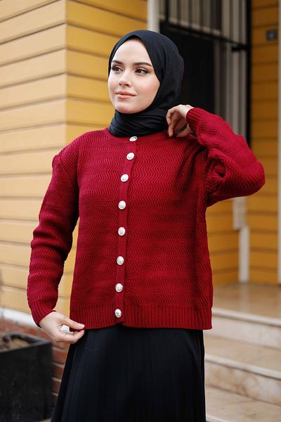 Pamuk Butik Women's Crew Neck Short Knitwear Cardigan