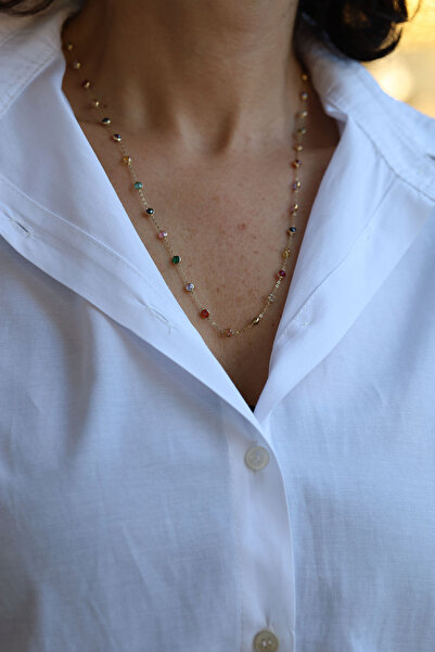 Yenigün Kuyumculuk 14 Ayar Altın Kadın Renkli Taşlı Kolye