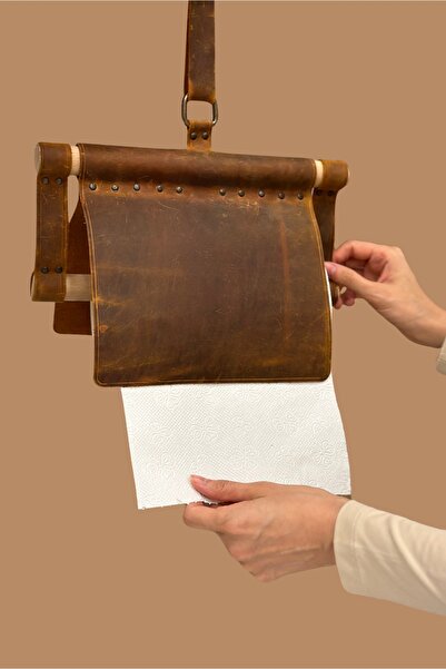 Tasarım Özel Tasarım Gerçek Deri Havlu Peçetelik - Doğal Ahşap Detaylı, Su Ge...