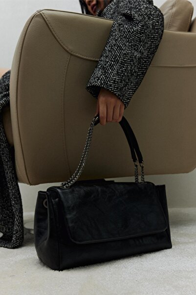 Suud Collection Siyah Milan Zincirli Deri Çanta