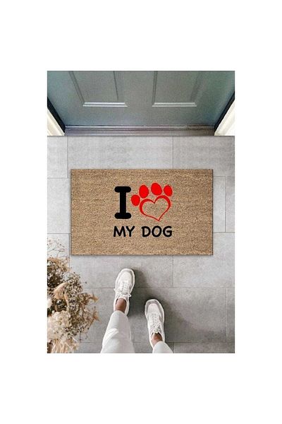 Dormot Digital Print Quality Brown Red Heart I Love My Dog Decorative Door Mat